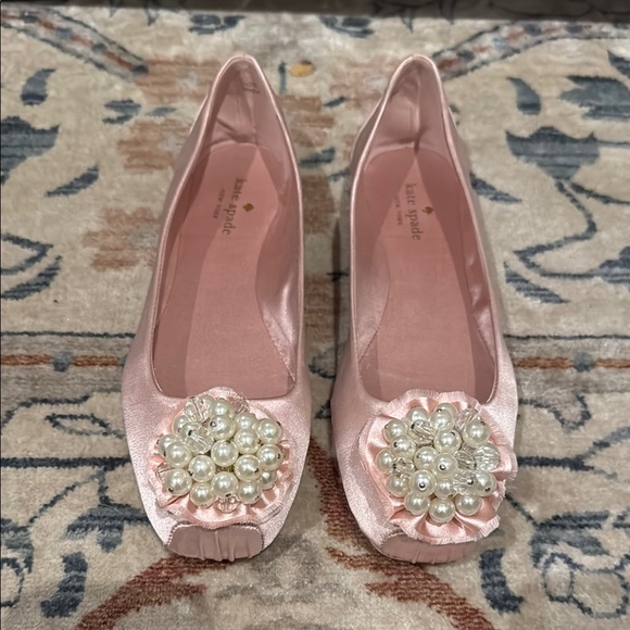kate spade Shoes - Kate Spade Pink Satin Ballet Flats with Crystal Embellishment